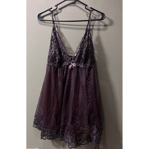 Fredericks of Hollywood Babydoll Brown Bow Sheer Lingerie Set Sz 2XL 2 Pc NWOT